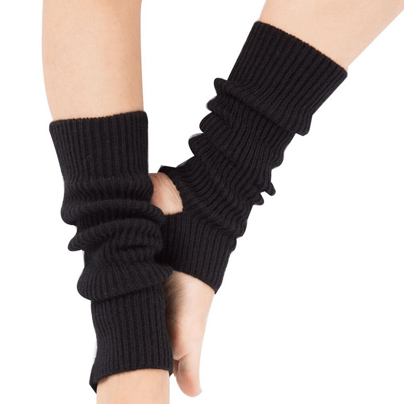 Stylish black open toe women's socks, 43cm long, perfect for fitness, made of premium acrylic, solid pattern, sleek design - SF1445